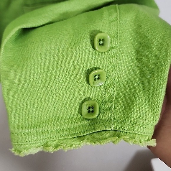 Coldwater Creek lime green linen frayed edges blazer size petite large - Picture 5 of 10